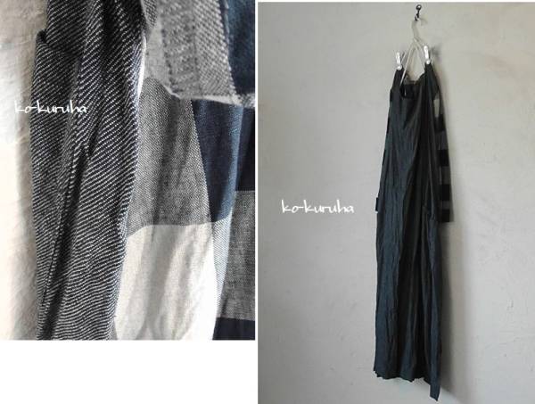 ハンドメイド：：大チェック紺リネン×インディゴC。前後違OP