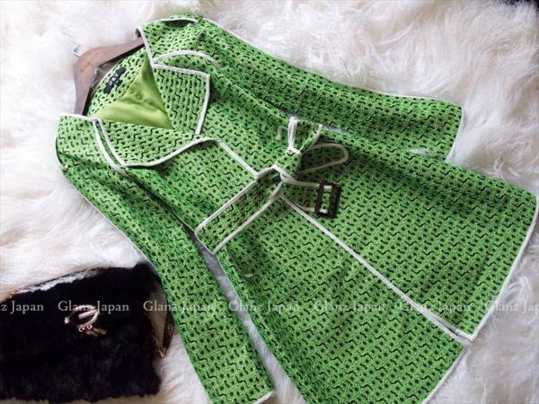 Je07*秋新作*9号M*緑*総花柄☆目を引く華やかさの美麗コート♪