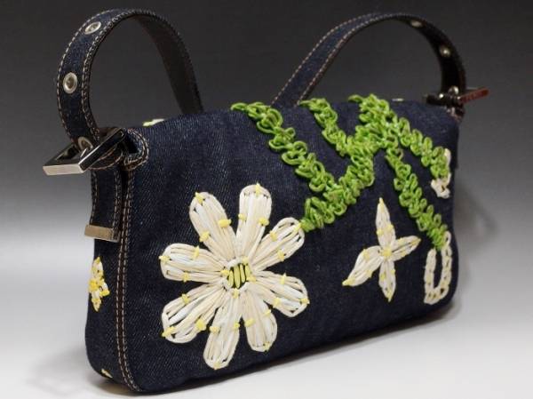 フェンディ 花 フラワー 刺繍 マンマ デニム ショルダー バッグ