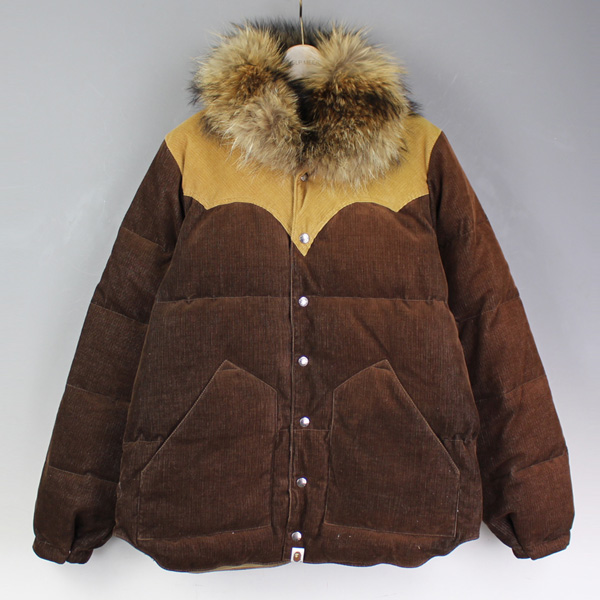APE エイプ ファー付 コーデュロイダウンジャケット L 濃茶