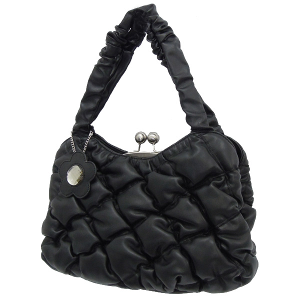 【美品】MARY QUANT(マリークワント)レザー がま口 ハンドバッグ