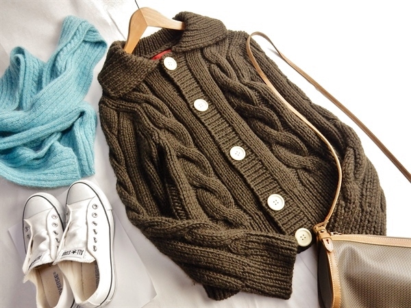 スーパーハッカ SUPER HAKKA ケーブル編みウールニットカーデ