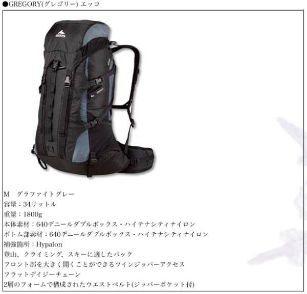 中古 グレゴリー GREGORY EKKO 34 バックパック ブラック グレー 