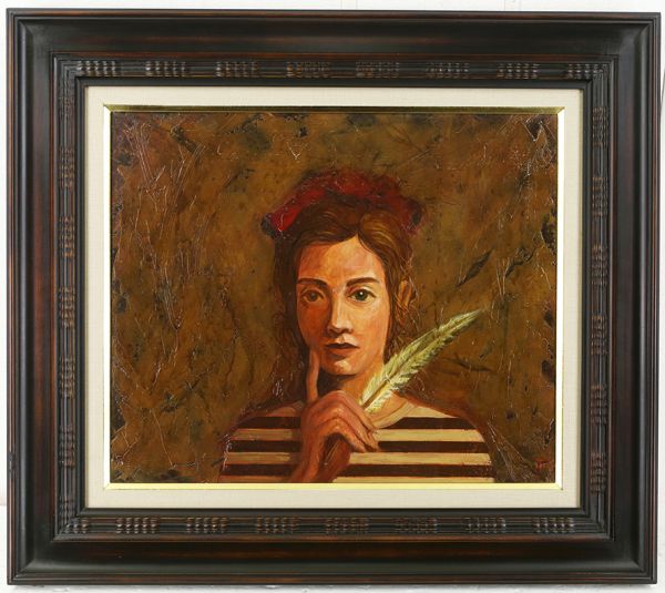 油彩画　写実画　リアリズム　30号　大作 928d リアリズム写実絵画 塚本裕而 油彩8号「少女」古径額装 xvpbvx