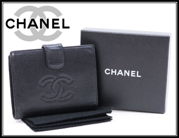 良品★CHANEL シャネル ココマーク キャビアスキン がま口財布★