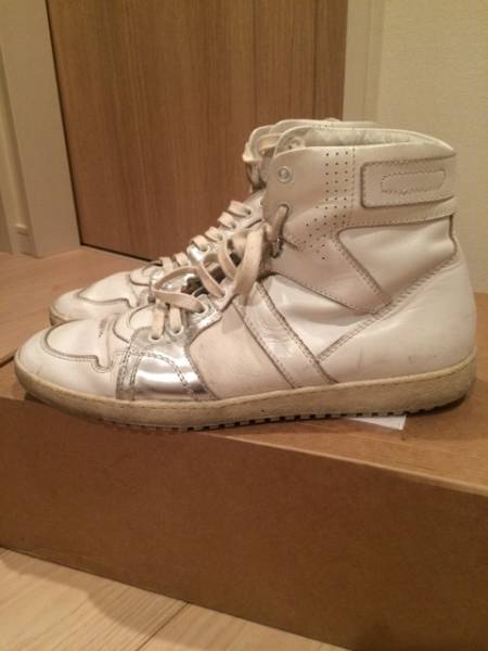HEDI SLIMANE　レザーハイカットスニーカー　42　白×シルバー