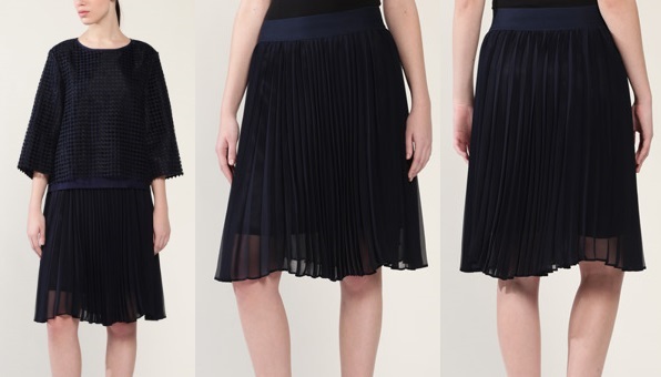 ADOREアドーア2014SS☆シフォンプリーツスカート(紺)38☆美品