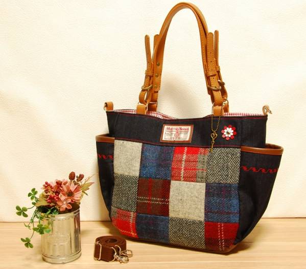 ハンドメイド ハリスツイード パッチワーク マザーズ バッグ 小