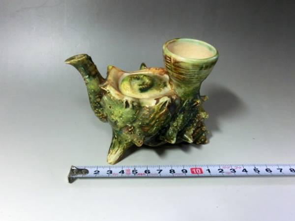 漢時代 緑釉蓋付き瓶 酒器（E-4）