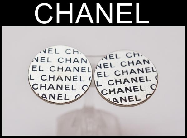 良品 CHANEL ラウンドイヤリング 00C シルバーカラー ロゴ入り