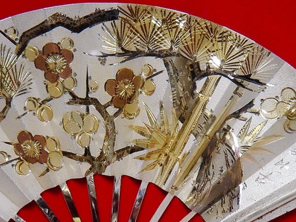 激安～ 銀製 SILVER999 松竹梅扇の額 武比古 骨董 ＊1219M