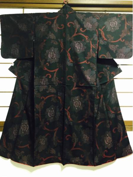 ★お召し 着物 正絹 アンティーク 花模様