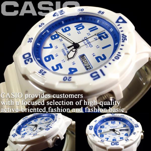 1円 カシオ CASIO 逆輸入 ウレタン 100m防水 腕時計 新品 WH/BL