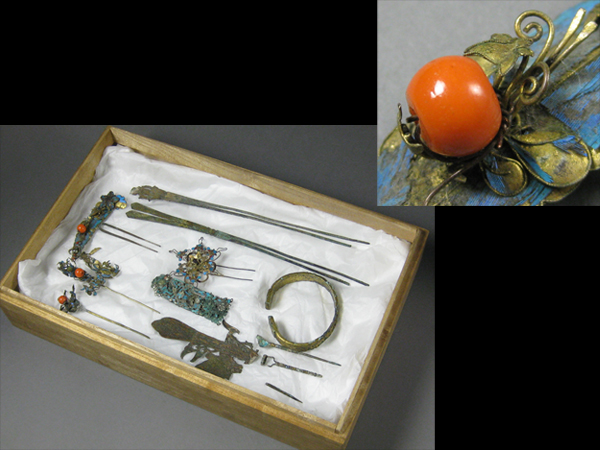 【古玄社】古渡　明～清朝期金銀銅宝石造／装飾品十二点　CJ1D34