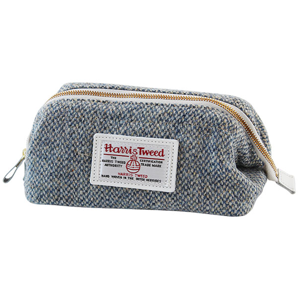 大きく開くボックス型♪ハリスツイード ポーチ S&Pサックス