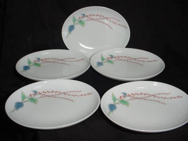 廃番入手困難★深川製磁～”水引草　楕円小皿揃（5客）”