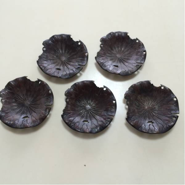☆USED*蔵出し*煎茶道具*茶托*蓮葉*骨董*5客*虫食い*枯葉*箱なし