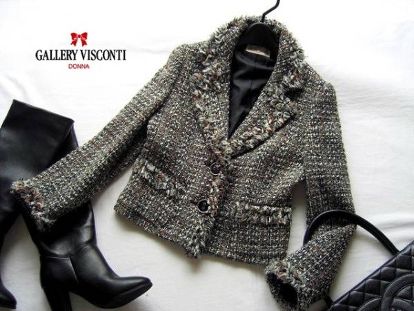 ギャラリービスコンティフリンジ付ツイードジャケット2