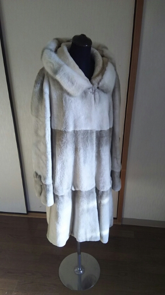 NA11毛皮★フード付き ホワイト シェアードミンクコート