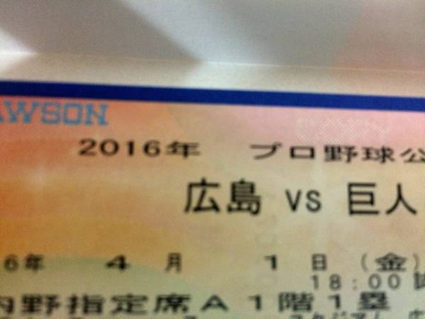 カープ広島 カープチケット 8/11 vs巨人 8月11日 内野指定席 1