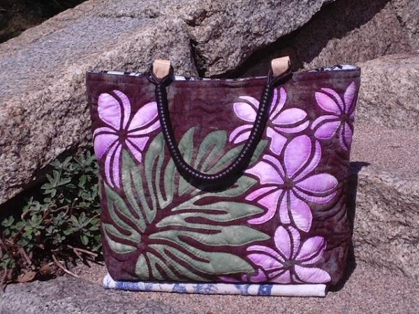 ■Handmade・ハワイアンキルト・プリメリアのトート■