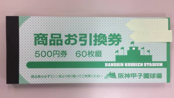 2026年 阪神甲子園球場 商品お引換券 500円券×60枚綴 30000円分 商品お