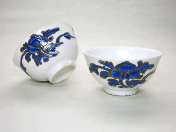 唐物 南京白磁青釉芙蓉絵茶杯5客揃い 中国古玩 煎茶道具