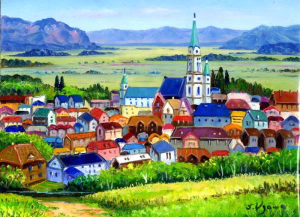 F6 羽沢清水 「ワイン街道とリックビル」 油絵 風景画 油彩画 F4号
