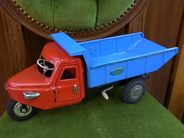 ★当時物 未使用 ブリキ マルサン 箱付 三輪ダンプトラック★