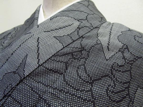 ★着物10★ 1円 絹 大島紬 波に花 袷着物 ☆☆