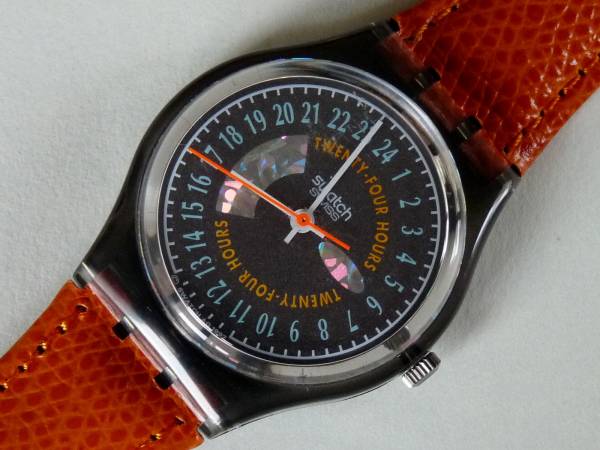 希少２４時間時計 スウォッチ Swatch 黒/橙 未使用 電池交換済