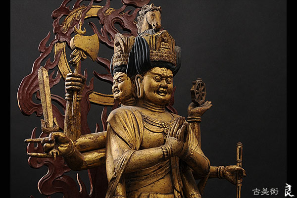 ▽良▽江戸時代木彫彩色馬頭観音仏像　高さ114.5㎝