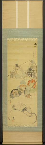掛軸 複数画家 筆 「七福神の図」 絹本 肉筆