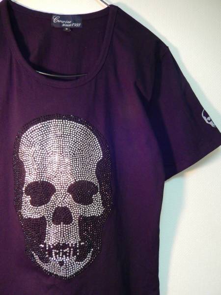 552.超お洒落スカルラインストーン黒ブラックTシャツ★メンズ