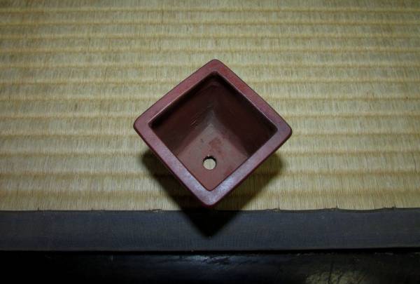 中国古盆器＜紅雨刻＞白泥・朱泥漢詩刻釘彫切立正方鉢 加1967e 中国盆
