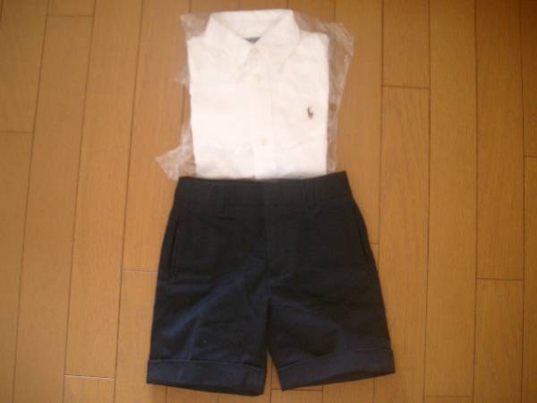 ラルフローレン 白 長袖シャツ 紺 ズボン お受験　入園　１００