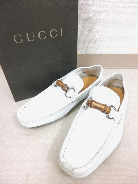 GUCCI グッチ レザー ビット ローファー 39 1/2 白 イタリア製