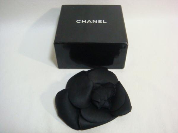 本物シャネル CHANEL カメリアブローチ ブラックカラー