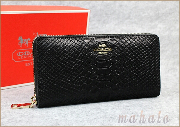 1円～♪新品COACH 長財布53659Blackエンボスド スネークレザー コーチ