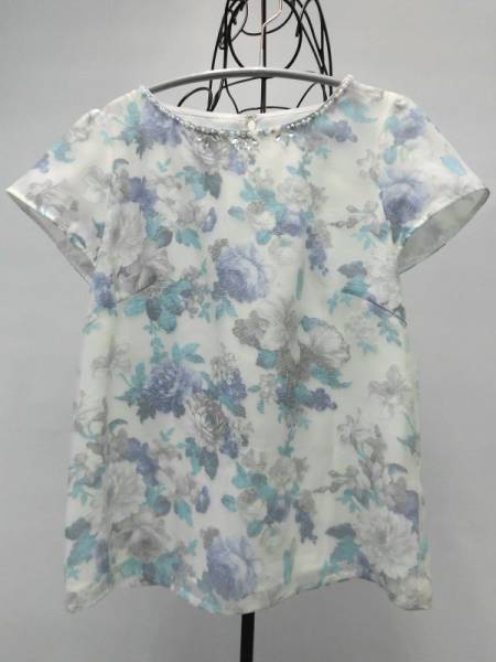 アプワイザーリッシェパールフラワーブラウス　白青緑