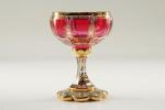 ★BOHEMIAパネルグラス金彩赤被ゴブレット エーゲルマン◆679k05