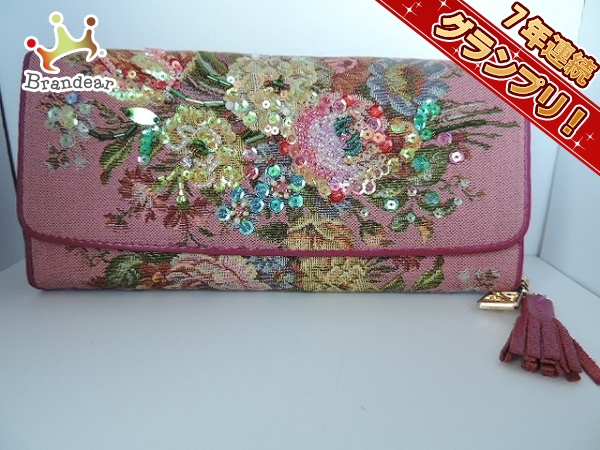 シンクビー 長財布 ピンク×ボルドー×マルチ 花柄 ThinkBee
