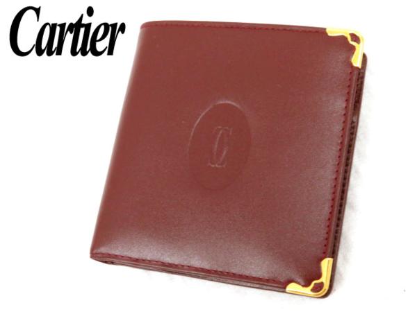 未使用品□カルティエ マストライン レザー2つ折り財布 ボルドー