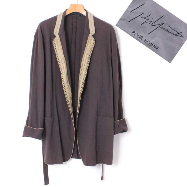 ヨウジヤマモト POUR HOMME ベルト付ロングジャケット Yohji M