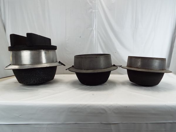 577★昔のご炊飯釜3点・羽釜 飯釜 フタ付き★飯炊き★送料500円