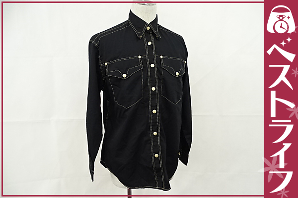 1円 本物 ヴェルサーチ 長袖 ブラウス S 黒系 メンズ 美品