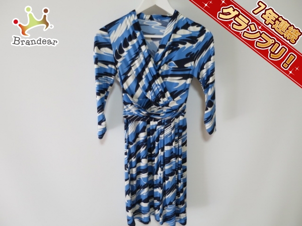 クードシャンス ワンピース 34 レディース 美品 白×ブルー×黒