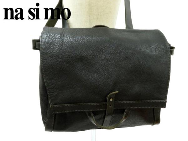 本革■na si mo オールレザーショルダーバッグ ブラック 斜掛◎