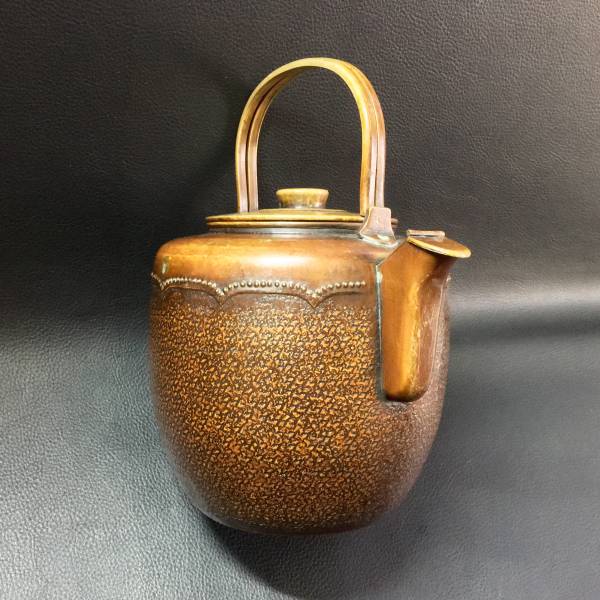 古い 銅瓶 湯沸 銅製 割手水注 モール 打出 やかん 堂銘有り