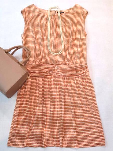 ■23区大きいサイズ44グラフドットジャージーワンピースオレンジ